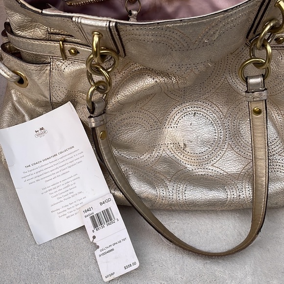 Coach Metallic Colette Leather Perforated Op Art Tote - Gold - Picture 8 of 10